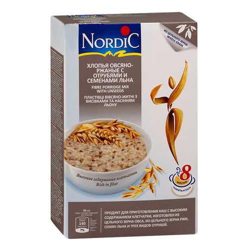 Каша безмолочная Nordic Овсяно-ржаные хлопья с отрубями и семенами льна с 24 мес. 600 г в Детский мир