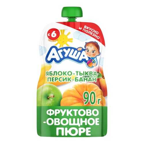 Пюре Агуша Яблоко-тыква-персик-банан с 6 месяцев 90г в Детский мир
