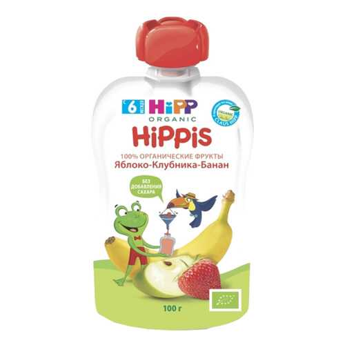Пюре фруктовое Hipp Hippis Яблоко, клубника, банан с 6 мес. 100 г в Детский мир