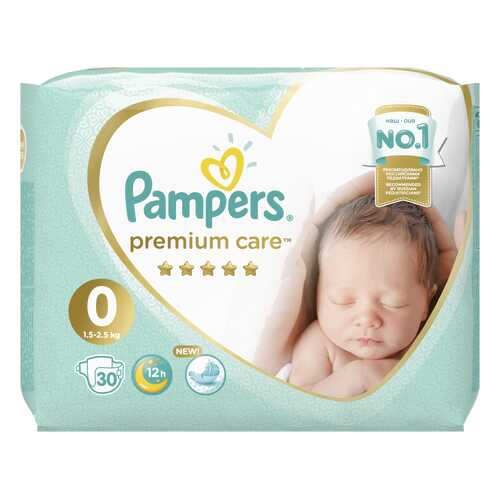 Подгузники для новорожденных Pampers Premium Care 0 (1,5-2,5 кг), 30 шт. в Детский мир